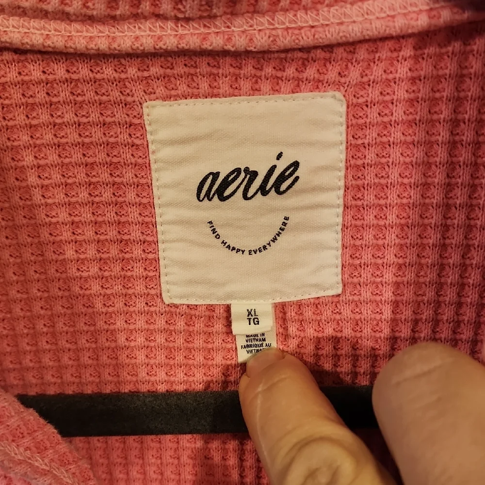 Aerie Pink Waffle Knit Shirt Jacket - Picture 2 of 5